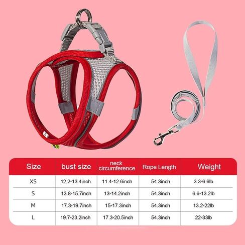 Red Breathable Mesh Pet Harness and Leash Set, Adjustable Soft Vest for Small Dogs/Cats, No - Hair - Sticking, Reflective Strips for Safety in Saudi Arabia