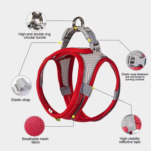 Red Breathable Mesh Pet Harness and Leash Set, Adjustable Soft Vest for Small Dogs/Cats, No - Hair - Sticking, Reflective Strips for Safety in Saudi Arabia