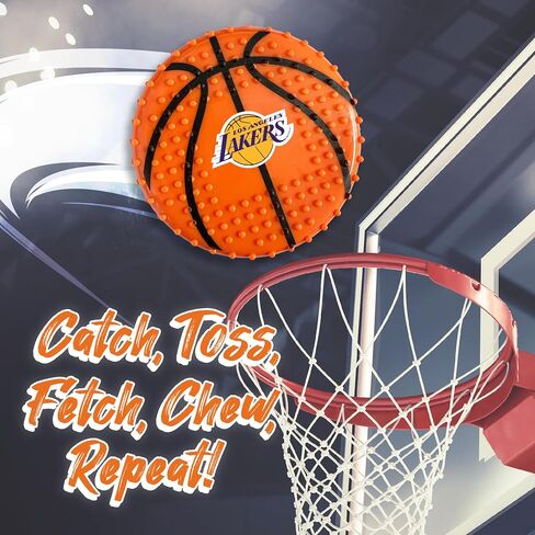 Pets First NBA LA Lakers Hard-Nylon Bacon-Flavored Basketball Chew Toy, Indestructible Dog and Cat Chewy Toy, Tug, Fetch Toy, Sporty Fun Toy for Dogs in Saudi Arabia