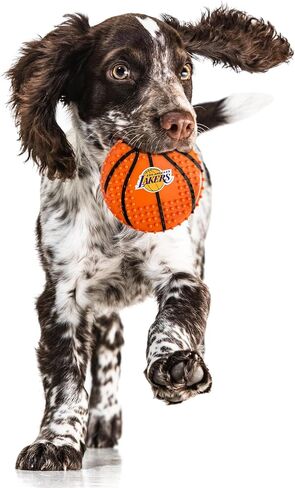 Pets First NBA LA Lakers Hard-Nylon Bacon-Flavored Basketball Chew Toy, Indestructible Dog and Cat Chewy Toy, Tug, Fetch Toy, Sporty Fun Toy for Dogs in Saudi Arabia