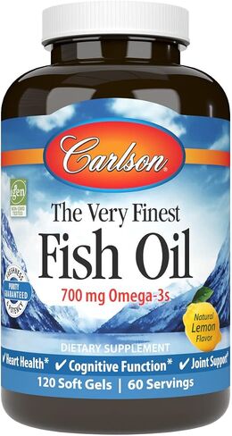 Carlson - The Very Finest Fish Oil, 700 mg Omega-3s, Norwegian Fish Oil Supplement, Wild Caught Omega 3 Fish Oil, Sustainably Sourced Fish Oil Capsules, Omega 3 Supplement, Lemon, 120 Softgels in Saudi Arabia