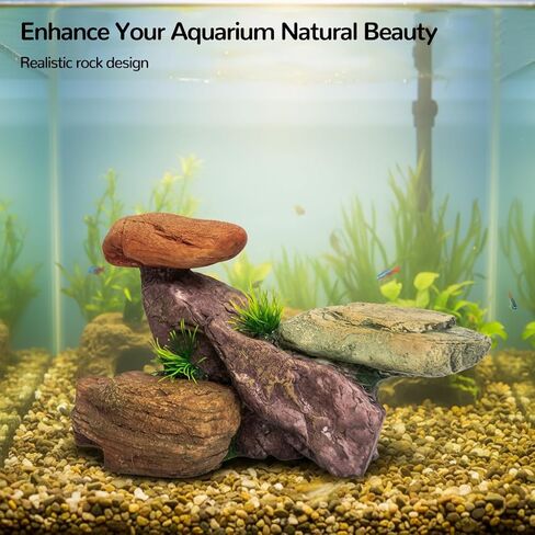 صخرة ديكور حوض السمك الصغيرة من ميبوكباي، زخرفة حجرية اصطناعية لخزان الأسماك من الراتنج للمياه العذبة/المياه المالحة، مخبأ آمن للمناظر الطبيعية لأسماك البيتا والأسماك الذهبية والحيوانات الأليفة المائية in Kuwait