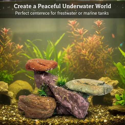 صخرة ديكور حوض السمك الصغيرة من ميبوكباي، زخرفة حجرية اصطناعية لخزان الأسماك من الراتنج للمياه العذبة/المياه المالحة، مخبأ آمن للمناظر الطبيعية لأسماك البيتا والأسماك الذهبية والحيوانات الأليفة المائية in Kuwait