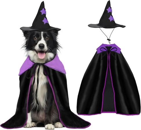 YUEPET Extra Large Dog Halloween Costumes Witch Costume Set Halloween Witch Cloak with Hat Pet Halloween Outfit Dog Vampire Cape for Big Dogs Golden Retrieve Great Dane (23.6 Inch) in Kuwait