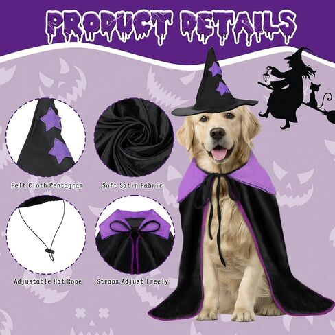 YUEPET Extra Large Dog Halloween Costumes Witch Costume Set Halloween Witch Cloak with Hat Pet Halloween Outfit Dog Vampire Cape for Big Dogs Golden Retrieve Great Dane (23.6 Inch) in Kuwait