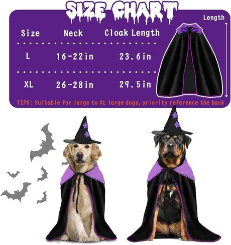 YUEPET Extra Large Dog Halloween Costumes Witch Costume Set Halloween Witch Cloak with Hat Pet Halloween Outfit Dog Vampire Cape for Big Dogs Golden Retrieve Great Dane (23.6 Inch) in Kuwait