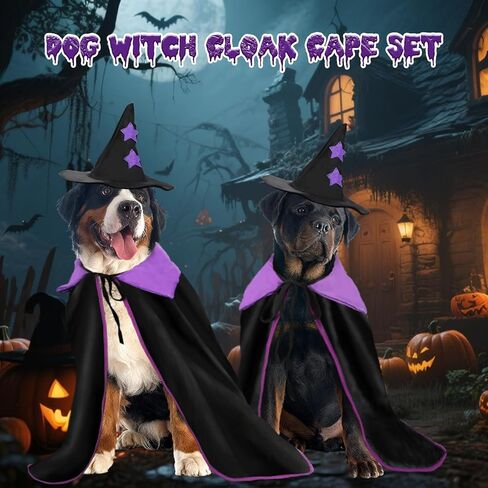YUEPET Extra Large Dog Halloween Costumes Witch Costume Set Halloween Witch Cloak with Hat Pet Halloween Outfit Dog Vampire Cape for Big Dogs Golden Retrieve Great Dane (23.6 Inch) in Kuwait