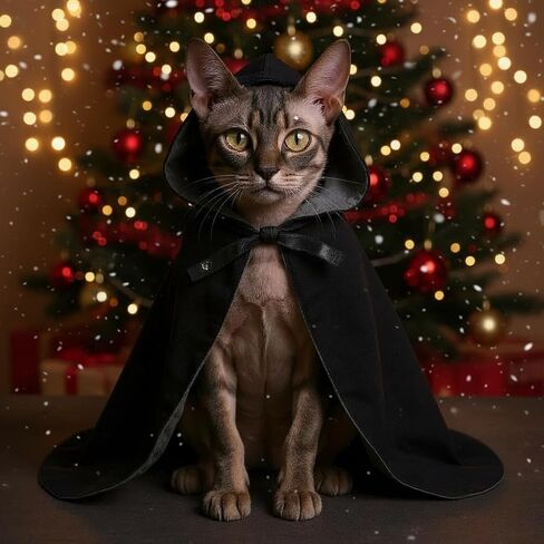 Cat Christmas Costumes, Black Pet Cloak Cape for Small Kittens & Puppies, Adjustable Neck Ribbon & Belly Strap, Size Small in Saudi Arabia