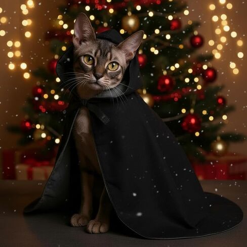 Cat Christmas Costumes, Black Pet Cloak Cape for Small Kittens & Puppies, Adjustable Neck Ribbon & Belly Strap, Size Small in Saudi Arabia
