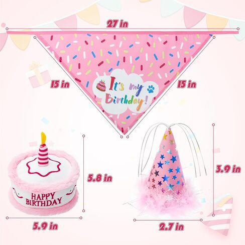 EXPAWLORER Dog Birthday Bandana Set, Dog Birthday Party Supplies, Cute Hat Squeaky Cake Toy Tablecloth Balloons for Birthday Party Supplies Gift, Great for Small Medium Large Dogs Pink in Saudi Arabia