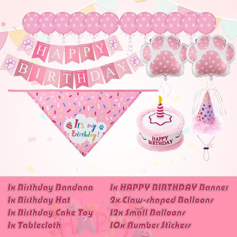 EXPAWLORER Dog Birthday Bandana Set, Dog Birthday Party Supplies, Cute Hat Squeaky Cake Toy Tablecloth Balloons for Birthday Party Supplies Gift, Great for Small Medium Large Dogs Pink in Saudi Arabia