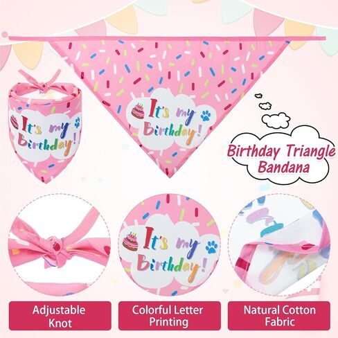 EXPAWLORER Dog Birthday Bandana Set, Dog Birthday Party Supplies, Cute Hat Squeaky Cake Toy Tablecloth Balloons for Birthday Party Supplies Gift, Great for Small Medium Large Dogs Pink in Saudi Arabia