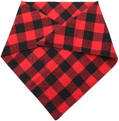 2 Pcs Dog Bandana Red Black Dog Scarf Buffalo Plaid Printing Adjustable Bib Handkerchief Accessories for for Neck Circumference 9"-15" in Saudi Arabia