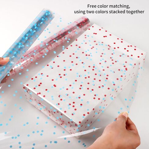 CMFYHM 8 Rolls clear Cellophane Wrap Roll (34 in x 16.4 ft x 8 Colors) Gift Baskets Wrap Roll,Extra Wide Transparent Polka Dots Cellophane Wrapping for Gift Baskets,Flowers, Candies, DIY Craft,Baby Shower, Easter,Halloween,Christmas in Kuwait