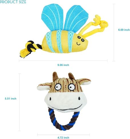 Bzonsmart قطعتان من ألعاب الكلاب، ألعاب للكلاب من القطيفة تصدر أصواتًا للكلاب الصغيرة والمتوسطة الحجم، ألعاب جرو محشوة ناعمة لطيفة لتنظيف الأسنان والتخلص من الملل. ألعاب للكلاب لإبقائهم مشغولين in Kuwait