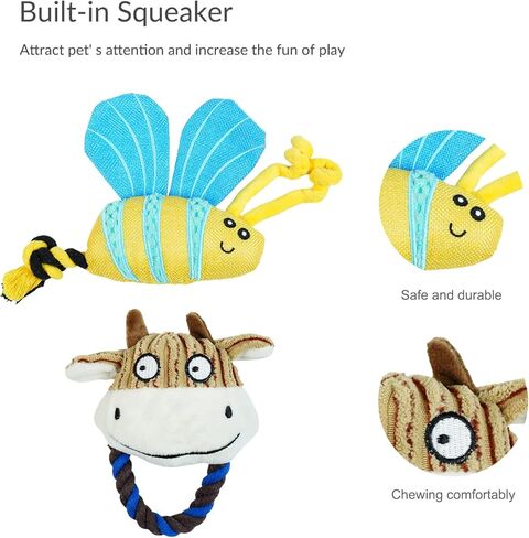 Bzonsmart قطعتان من ألعاب الكلاب، ألعاب للكلاب من القطيفة تصدر أصواتًا للكلاب الصغيرة والمتوسطة الحجم، ألعاب جرو محشوة ناعمة لطيفة لتنظيف الأسنان والتخلص من الملل. ألعاب للكلاب لإبقائهم مشغولين in Kuwait