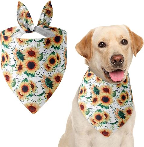Sunflower Dog Bandana White Triangle Bib Scarf for Medium Large Dogs Summer Cotton for Boy Girl in Saudi Arabia
