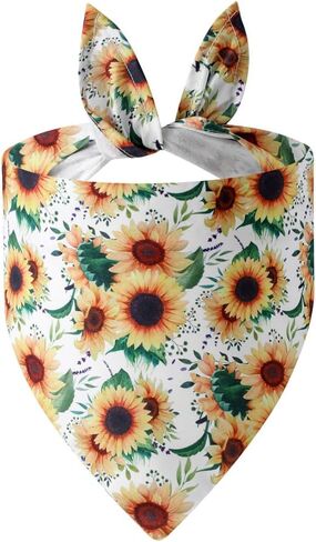 Sunflower Dog Bandana White Triangle Bib Scarf for Medium Large Dogs Summer Cotton for Boy Girl in Saudi Arabia