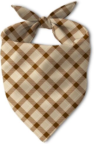 Tan Plaid Checkered Pattern Dog Bandanas, Classic Checked Plaid Scarf for Medium Large Dogs, Puppy Tartan Decor, 1 PCS in Kuwait