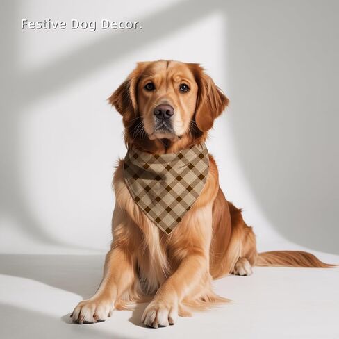 Tan Plaid Checkered Pattern Dog Bandanas, Classic Checked Plaid Scarf for Medium Large Dogs, Puppy Tartan Decor, 1 PCS in Kuwait