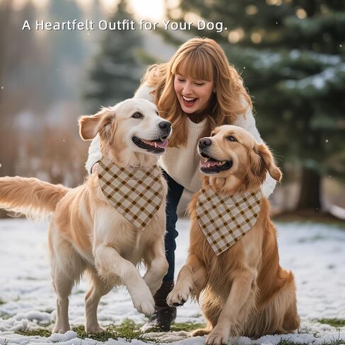 Tan Plaid Checkered Pattern Dog Bandanas, Classic Checked Plaid Scarf for Medium Large Dogs, Puppy Tartan Decor, 1 PCS in Kuwait