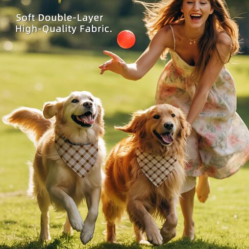 Tan Plaid Checkered Pattern Dog Bandanas, Classic Checked Plaid Scarf for Medium Large Dogs, Puppy Tartan Decor, 1 PCS in Kuwait