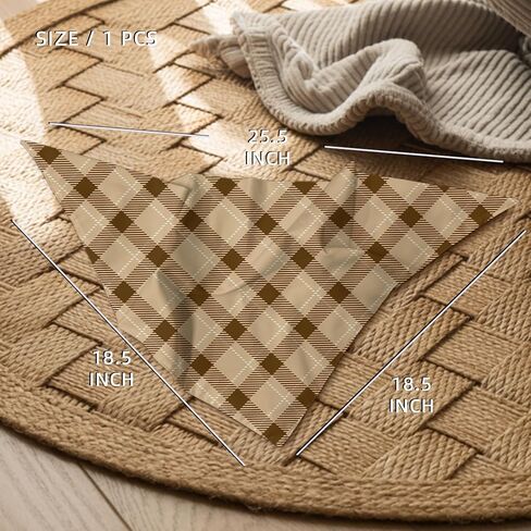 Tan Plaid Checkered Pattern Dog Bandanas, Classic Checked Plaid Scarf for Medium Large Dogs, Puppy Tartan Decor, 1 PCS in Kuwait