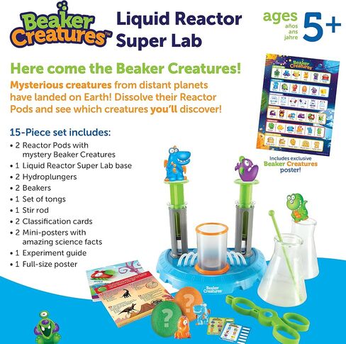 Learning Resources Beaker Creatures Liquid Reactor Super Lab، للأعمار من 5 سنوات فما فوق، 15 قطعة، مدرسة منزلية، العلوم والتكنولوجيا والهندسة والرياضيات، لعبة استكشاف العلوم، مجموعة العلوم in Saudi Arabia