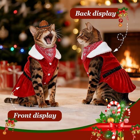 SANSTHS Dog Cat Christmas Cowboy Costumes, Red Cat Dog Christmas Dress with Mini Dogs Cowboy Hat & Red Bandana for Pet, XX-Large in Saudi Arabia