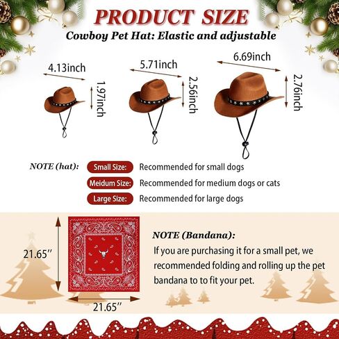 SANSTHS Dog Cat Christmas Cowboy Costumes, Red Cat Dog Christmas Dress with Mini Dogs Cowboy Hat & Red Bandana for Pet, XX-Large in Saudi Arabia