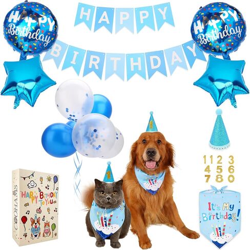 Dog & Cat Birthday Party Decorations Set Include Bandana, Adjustable Hat, Balloons, Happy Birthday Banner for Boys and Girls. Available for Small & Medium & Large Breeds (Pink) in Saudi Arabia