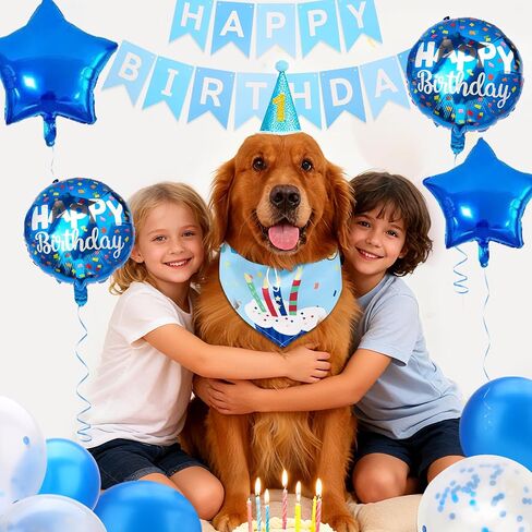 Dog & Cat Birthday Party Decorations Set Include Bandana, Adjustable Hat, Balloons, Happy Birthday Banner for Boys and Girls. Available for Small & Medium & Large Breeds (Pink) in Saudi Arabia