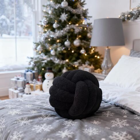 Knot Pillow Ball Plush - Decorative Throw Pillows for Bed Relieve Stress, Round Knot Cushion for Sofa Decor Pet Toy, Black 8 inch in Saudi Arabia