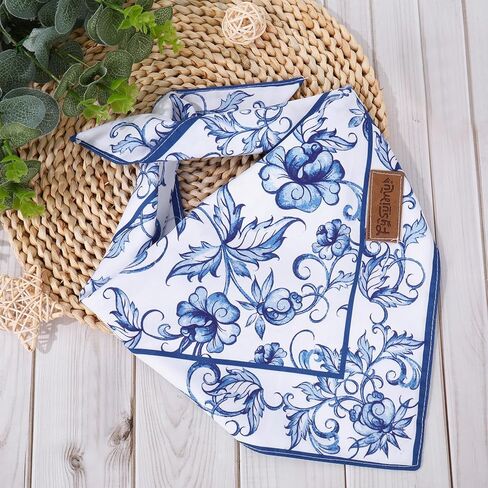 Blue Floral Dog Bandana Pet Scarf Adjustable Puppy Neckerchief Vintage Chinoiserie Flower Dog Bib for Medium Large Cat Costume Accessories in Saudi Arabia