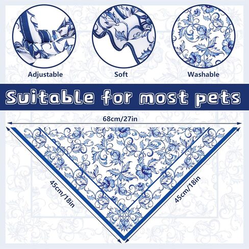 Blue Floral Dog Bandana Pet Scarf Adjustable Puppy Neckerchief Vintage Chinoiserie Flower Dog Bib for Medium Large Cat Costume Accessories in Saudi Arabia
