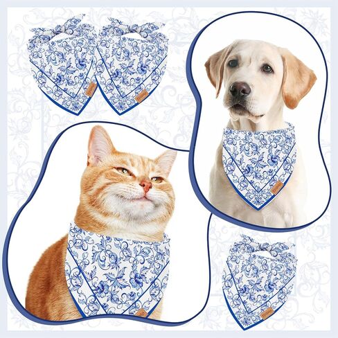 Blue Floral Dog Bandana Pet Scarf Adjustable Puppy Neckerchief Vintage Chinoiserie Flower Dog Bib for Medium Large Cat Costume Accessories in Saudi Arabia