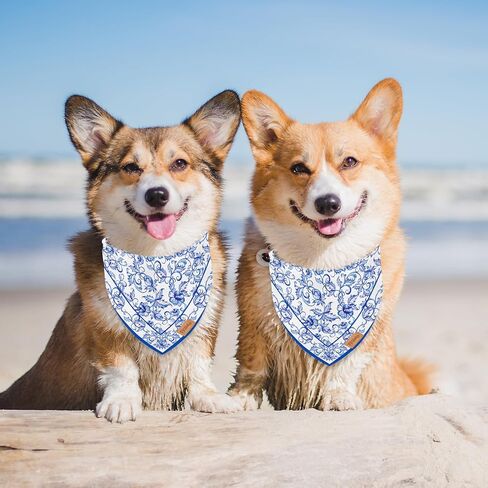 Blue Floral Dog Bandana Pet Scarf Adjustable Puppy Neckerchief Vintage Chinoiserie Flower Dog Bib for Medium Large Cat Costume Accessories in Saudi Arabia