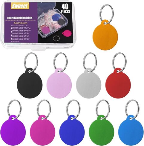 Swpeet 40Pcs 10 Colors 1.4" x 1.37" Star Shape Aluminum Blank Tags with Key Ring Assortment Kit, Engraving Stamping Blank Tag Pet ID Tags for Pendant Decoration, DIY Keychains and Pets Tag Project in Saudi Arabia