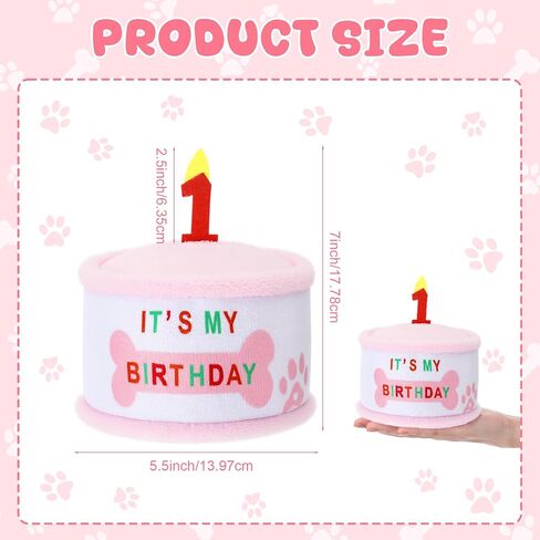 Soulchen Dog 1st Birthday Cake Toy, Pink Squeaky Plush Toy Gifts for Dog, Stuffed Puppy Present for Birthday Celebrations Party Supplies for Small Medium Large Pets in Saudi Arabia