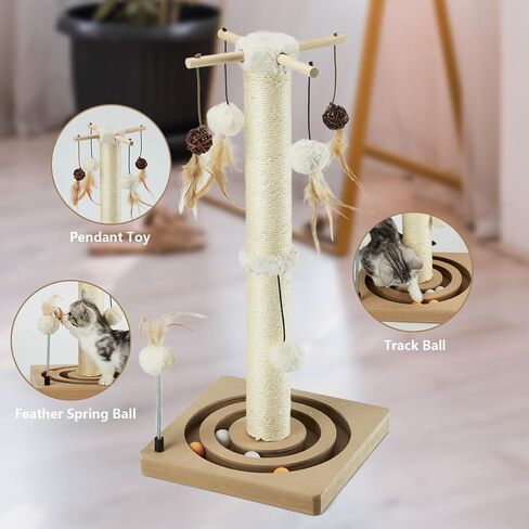 PEEKAB Cat Scratching Post Sisal Scratch Posts for Indoor Cats and Kittens with Tracking Ball Interactive Toys and Hanging Balls 25 Inches Beige in Kuwait