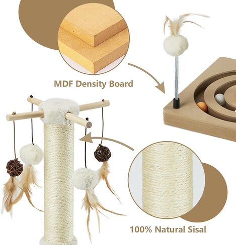 PEEKAB Cat Scratching Post Sisal Scratch Posts for Indoor Cats and Kittens with Tracking Ball Interactive Toys and Hanging Balls 25 Inches Beige in Kuwait