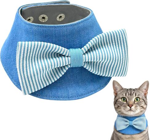 Denim Dog Bandana – Striped Bowtie, Soft & Durable Pet Scarf with Adjustable Metal Snap Buttons for Dogs & Cats (Green, X-Large) in Saudi Arabia