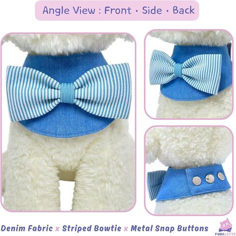 Denim Dog Bandana – Striped Bowtie, Soft & Durable Pet Scarf with Adjustable Metal Snap Buttons for Dogs & Cats (Green, X-Large) in Saudi Arabia
