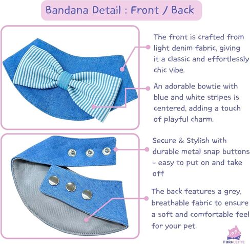 Denim Dog Bandana – Striped Bowtie, Soft & Durable Pet Scarf with Adjustable Metal Snap Buttons for Dogs & Cats (Green, X-Large) in Saudi Arabia