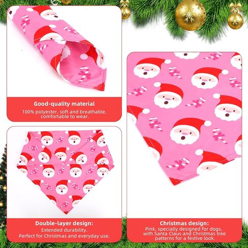 2pcs Christmas Pet Bandanas, Funny Santa Claus & Christmas Tree Designs Dog Bibs Durable Polyester Xmas Holiday Pet Scarves Cute Outfit Gifts Accessories for Dogs (Small) in Saudi Arabia