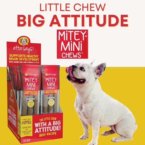 Etta Says! Mitey Mini Chews Dog Treats - Made in the USA - Grain-Free and Odor-Free - All-Natural Dog Chews - Perfect for Puppies and Senior Dogs - With Omega 3, 6, and 9 - Variety - 6 pack - 18 count in Saudi Arabia
