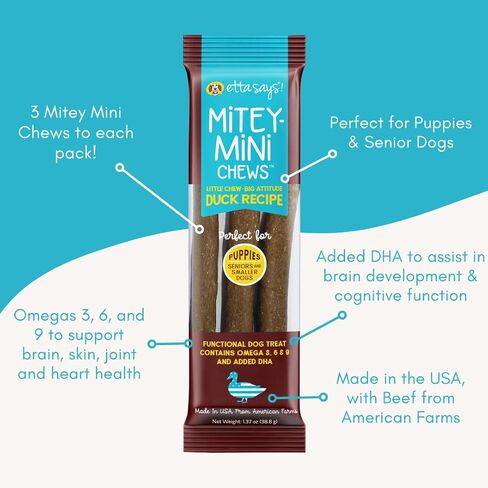 Etta Says! Mitey Mini Chews Dog Treats - Made in the USA - Grain-Free and Odor-Free - All-Natural Dog Chews - Perfect for Puppies and Senior Dogs - With Omega 3, 6, and 9 - Variety - 6 pack - 18 count in Saudi Arabia
