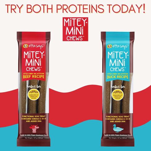 Etta Says! Mitey Mini Chews Dog Treats - Made in the USA - Grain-Free and Odor-Free - All-Natural Dog Chews - Perfect for Puppies and Senior Dogs - With Omega 3, 6, and 9 - Variety - 6 pack - 18 count in Saudi Arabia