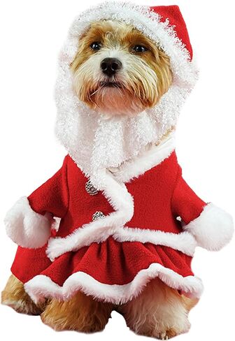 Pet Christmas Costumes 2 PCS Santa Claus Outfit Dog Santa Hat with Beard Xmas Costumes Suit for Small Medium Dogs Winter Warm Cat Coat Christmas Dog Clothes Holiday Dresses (Small, Dog Santa Suit) in Saudi Arabia