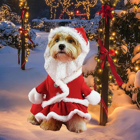Pet Christmas Costumes 2 PCS Santa Claus Outfit Dog Santa Hat with Beard Xmas Costumes Suit for Small Medium Dogs Winter Warm Cat Coat Christmas Dog Clothes Holiday Dresses (Small, Dog Santa Suit) in Saudi Arabia